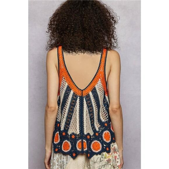 POL Openwork Stripe Pattern Flowy Tank with Scalloped Edge - Picture 3 of 5